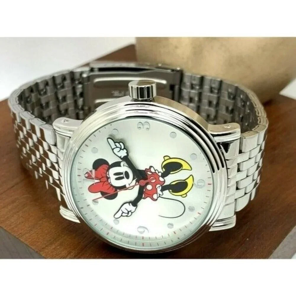 Disney Minnie Mouse Men's Watch W001881 Silver Tone Stainless Steel 44mm Quartz